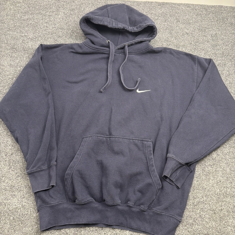 Nike Swoosh Pullover Hoodie Mens XL Faded Navy Blue Embroidered Sweatshirt